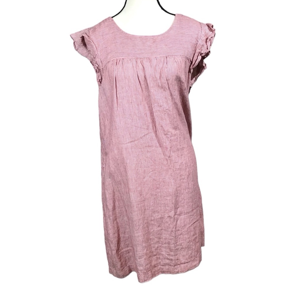 Cynthia Rowley Womens Striped Linen Mini Dress SZ M Pocket Ruffle Flutter Garden - Picture 2 of 13